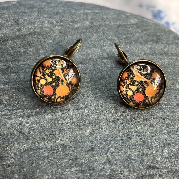 Midnight Flowers Black Cobachon Pewter Metal Earrings Whimsigoth witchy - Picture 2 of 5